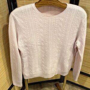 Soft Pink Cashmere Cable Knit Crewneck Sweater